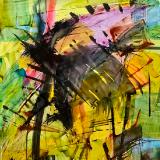 Shattered silence (2/2) © 2025, By Duane Kirby Jensen  9 x 12. Ink on Yupo Medium