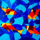 Abstract colorful fish painting red yellow blue Joy happiness wall art