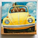 TWO SURFING BEAGLES IN A BUG