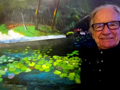Client with Giclee of "Soul Refreshment"