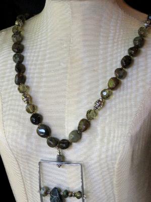 Framed Wire Pendant and Green Garnet Necklace Framed Wire Pendant and Green Garnet Necklace