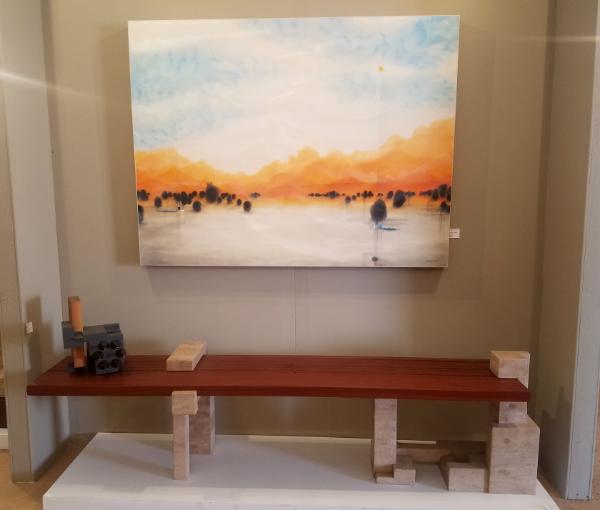 Encaustic with stone/wood bench