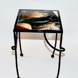 STEEL AND GLASS ABSTRACT COLOR SIDE TABLE