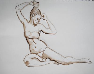 Seated Woman Adjusting Her Hair Seated Woman Adjusting Her Hair
