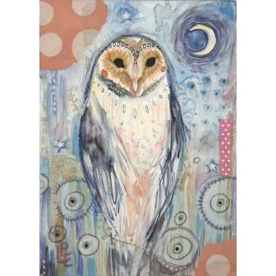 Owl magic owl art print from an original painting collage of a barn owl totem