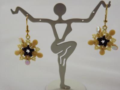 E-124 Bone & Black Flower Earrings E-124 Bone & Black Flower Earrings