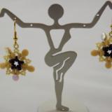 E-124 Bone & Black Flower Earrings