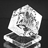 ETCHED CRYSTAL CUBE AND CRYSTAL BASE