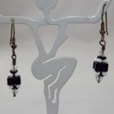 E-51 Black & White Beaded Bead Earrings