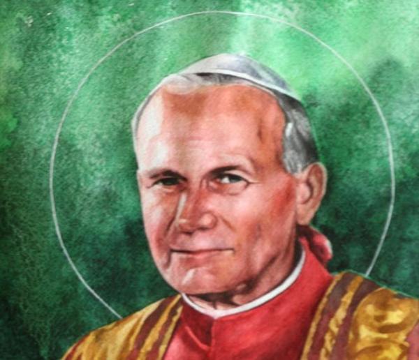 Watercolor portrait of Pope JOHN PAUL II, 80cm x 60cm, 2013