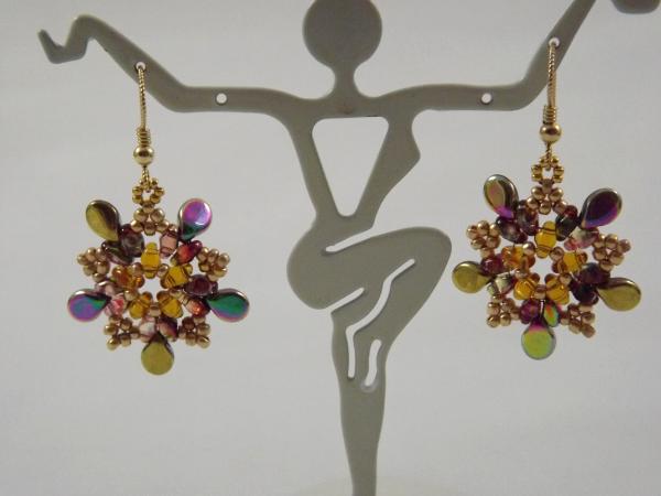 E-121 Amber, Gold, & Rainbow Flower Earrings