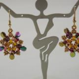 E-121 Amber, Gold, & Rainbow Flower Earrings