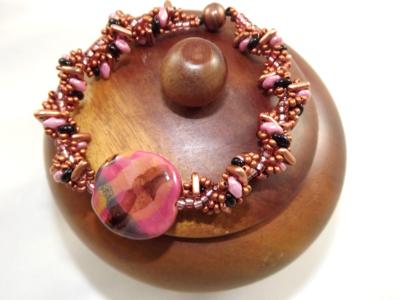 B-164 Copper & Old Rose Kazurie Bead Bracelet