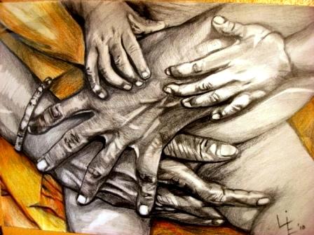 Grandma's Hands - Pencil and Colour Pencils