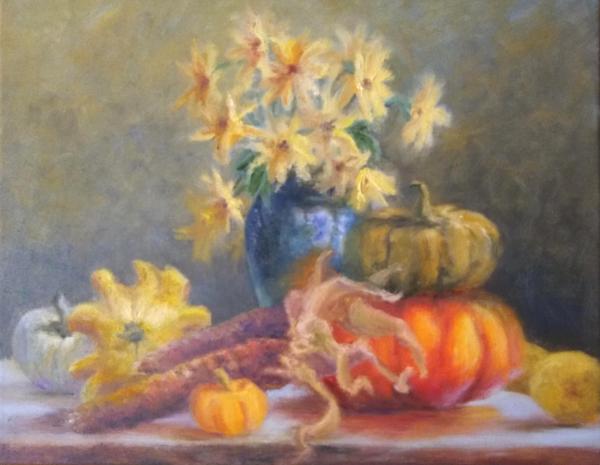 Autumn's Harvest with Blue Vase