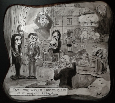 Addams Family Evening, ink on paper, 20x20. 2019.