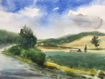 View of Bolivia 2 (WATERCOLOR DEMONSTRATION ON TV), 32cm x 48cm, 2019 View of Bolivia 2 (WATERCOLOR DEMONSTRATION ON TV), 32cm x 48cm, 2019
