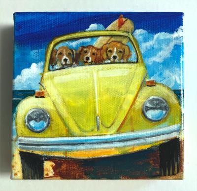 THREE BEAGLES IN A BUG THREE BEAGLES IN A BUG