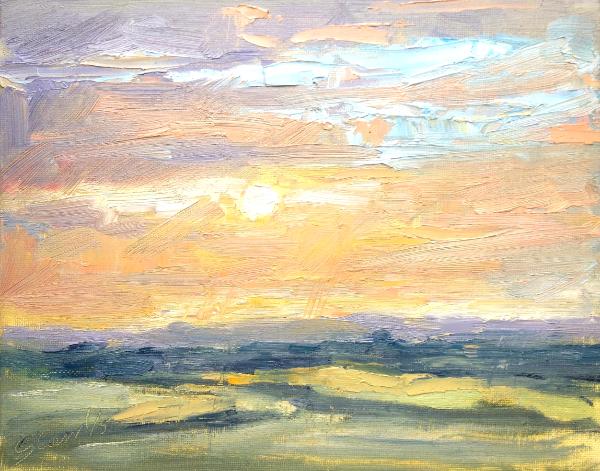 Sunset No. 2. Blunsdon Hill,  2015, 10x8 ins, oil on board