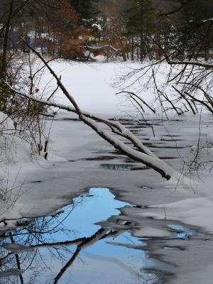 canal to the open frozen pond