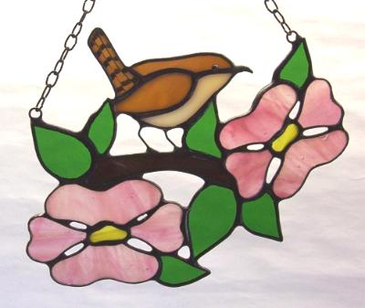 House Wren in Pink Dogwood Suncatcher House Wren in Pink Dogwood Suncatcher