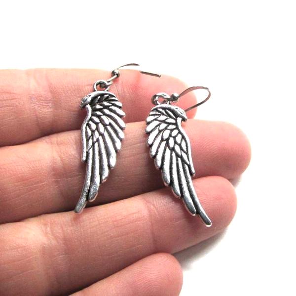 Angel wing silver toned dangle earrings wings angels charms for the ears