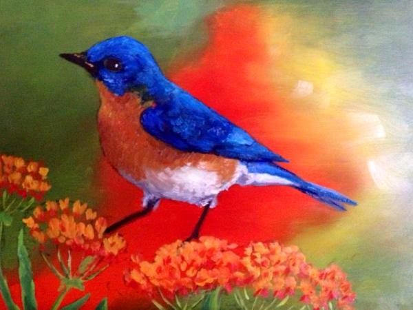 Blue bird on 5x7 panel in acylic