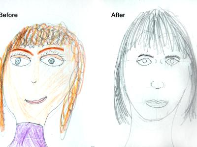 "Before and After" Private Portrait Instruction, 10 Year Old Student.