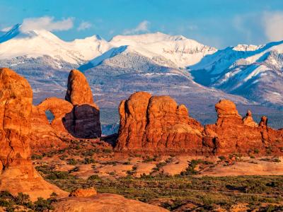 Arches Red Rocks and Snowy La Sal Mountains Arches Red Rocks and Snowy La Sal Mountains