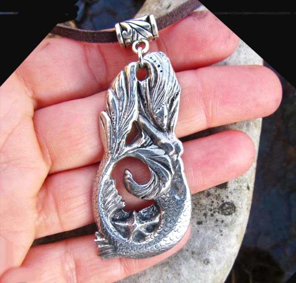 Mermaid pendant pewter mermaid necklace from an original design by Liza Paizis