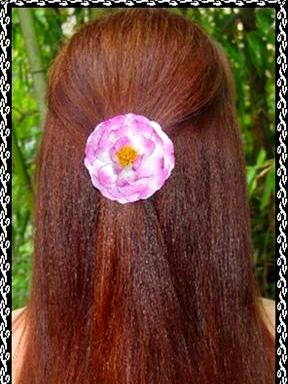 Variegated Pink Camellia Japonica Hair Clip