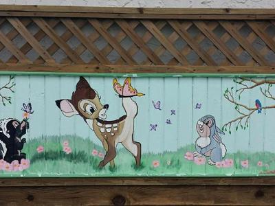 Deer and bunny fence mural