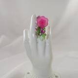 R-4 Pink Beaded Ring w/Bright Pink Flower