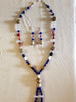 Red White and Blue Glass and Wooden beads