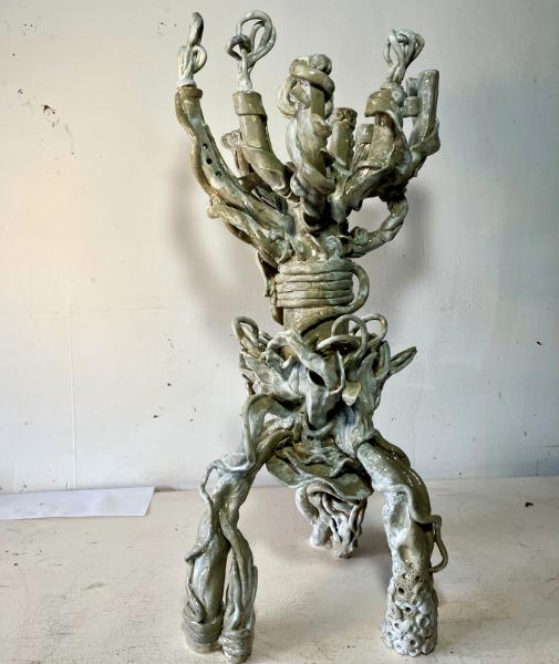 30" tall, three leg with finials