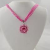 N-82 Pink Swarovski Crystal Rivoli on Pink Silk Ribbon