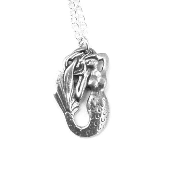 Mermaid pendant necklace small silver pewter mermaid charm 