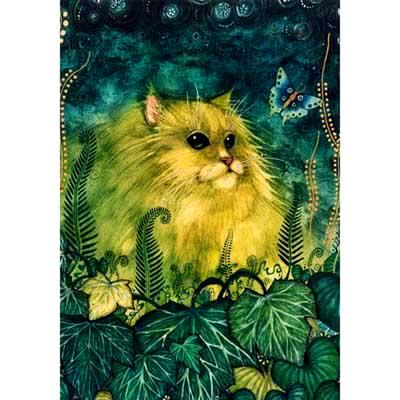 green cat original painting