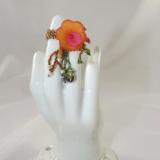 R-6 Copper Beaded Ring w/Orange & Pink Flower