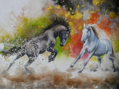 The horses and their games, 38cm x 56cm, 2022