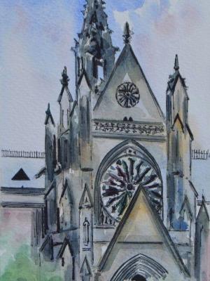 Plein air watercolor detail of a gothic church, 40cm x 20cm, 2016