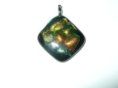 Multiple Dichroic Glass on Black Pendant