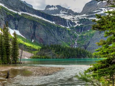 Grinnell Lake and Waterfall Grinnell Lake and Waterfall