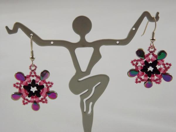 E-125 Pink & Rainbow Flower Earrings