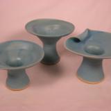 110928.EFJ Three Flower Vases with Turquoise Glaze