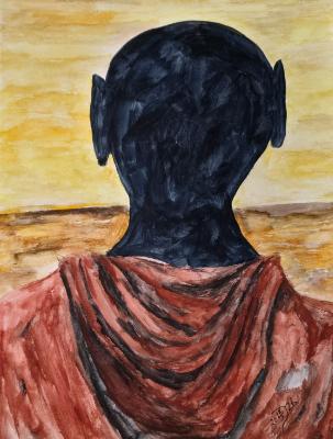 His shadowed self watches his dreams disappear over the horizon His shadowed self watches his dreams disappear over the horizon