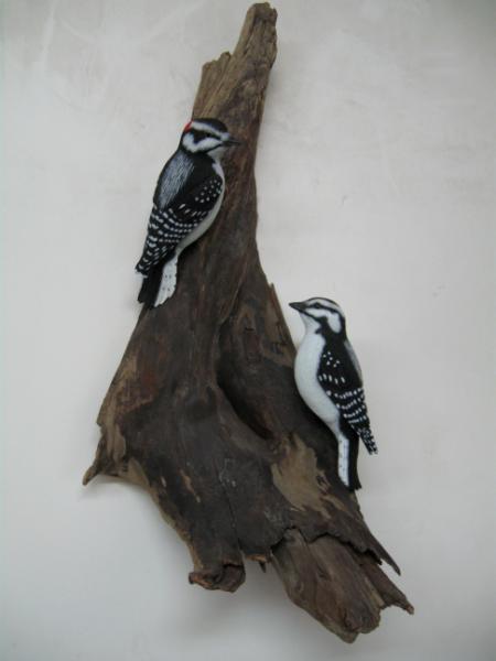 Pair Life size Downy Woodpeckers