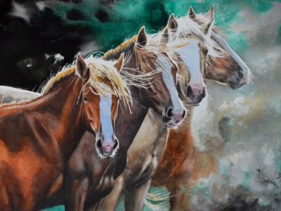 Feral horses: born to be free..., 38cm x 56cm, 2022