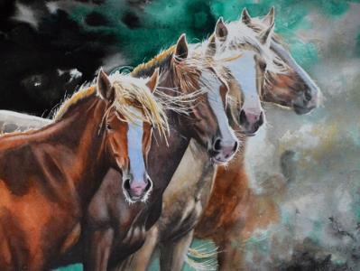 Feral horses: born to be free..., 38cm x 56cm, 2022 Feral horses: born to be free..., 38cm x 56cm, 2022
