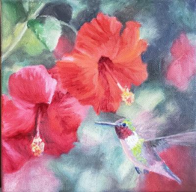 Summer Flowers: Hibiscus with Hummer